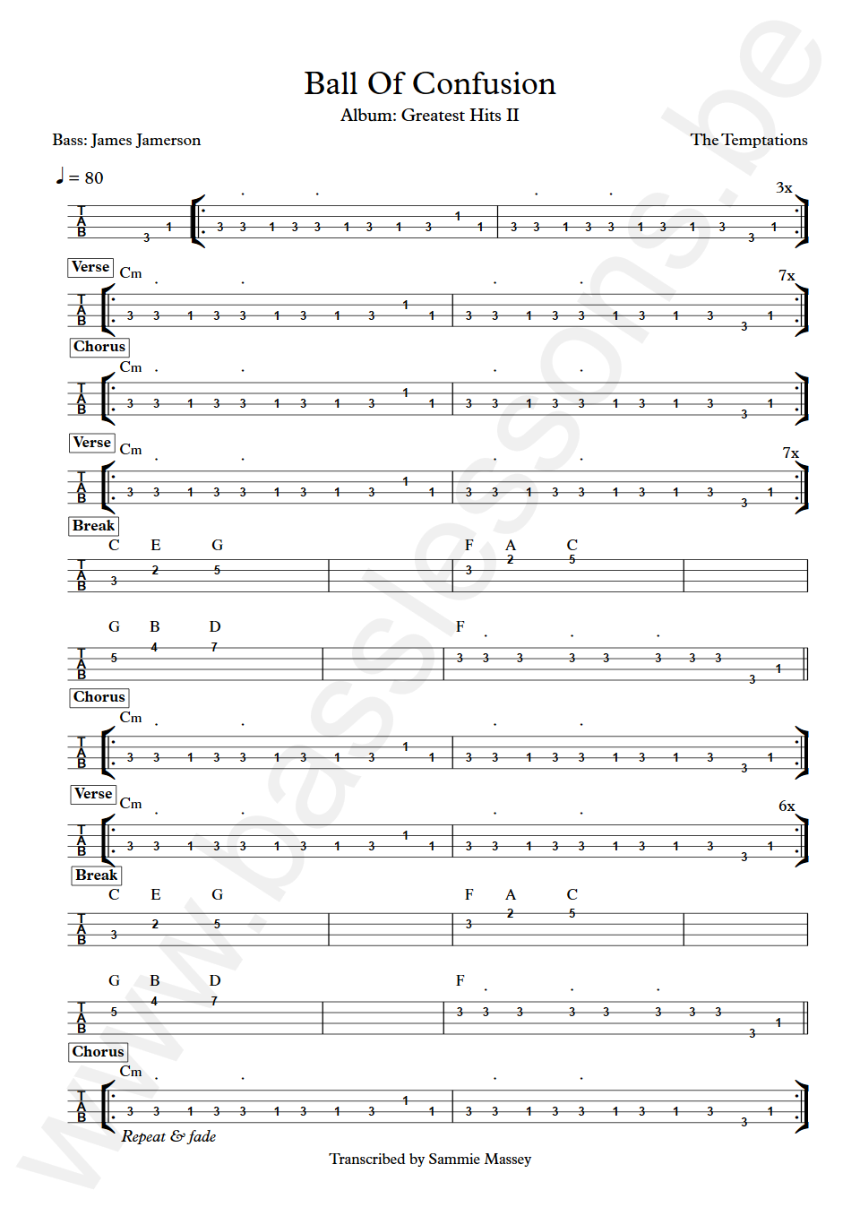 The Temptations Ball of confusion James Jamerson Bass Tab