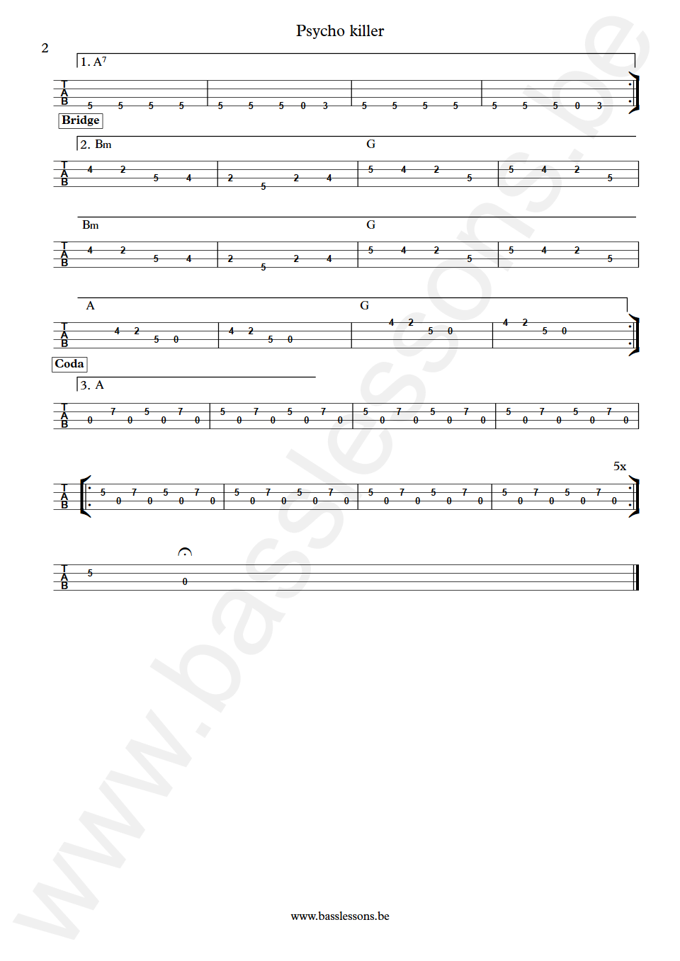 Talking Heads Psycho killer Tina Weymouth Bass Tab part 2