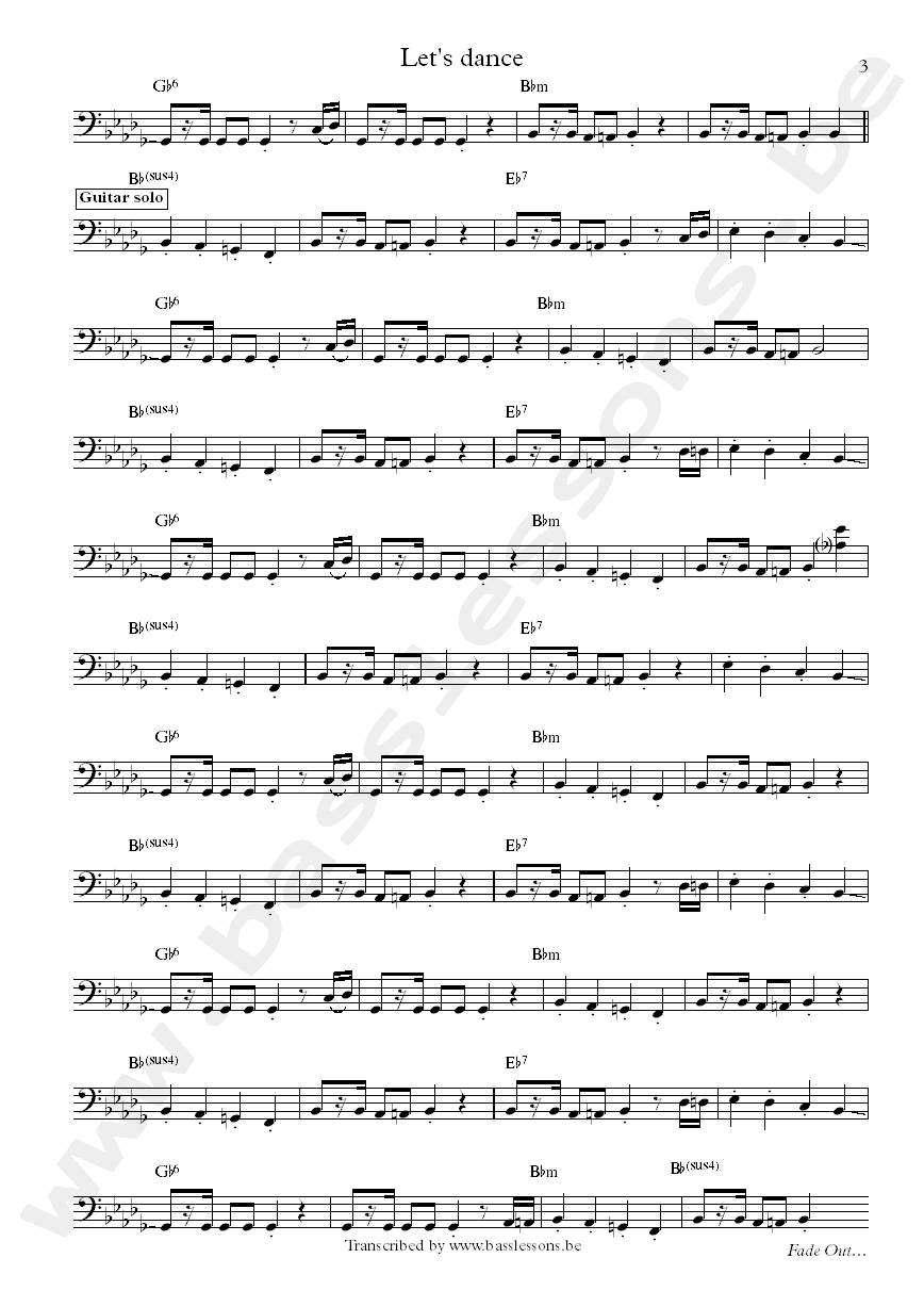 David Bowie - Let's dance bass transcription part 3