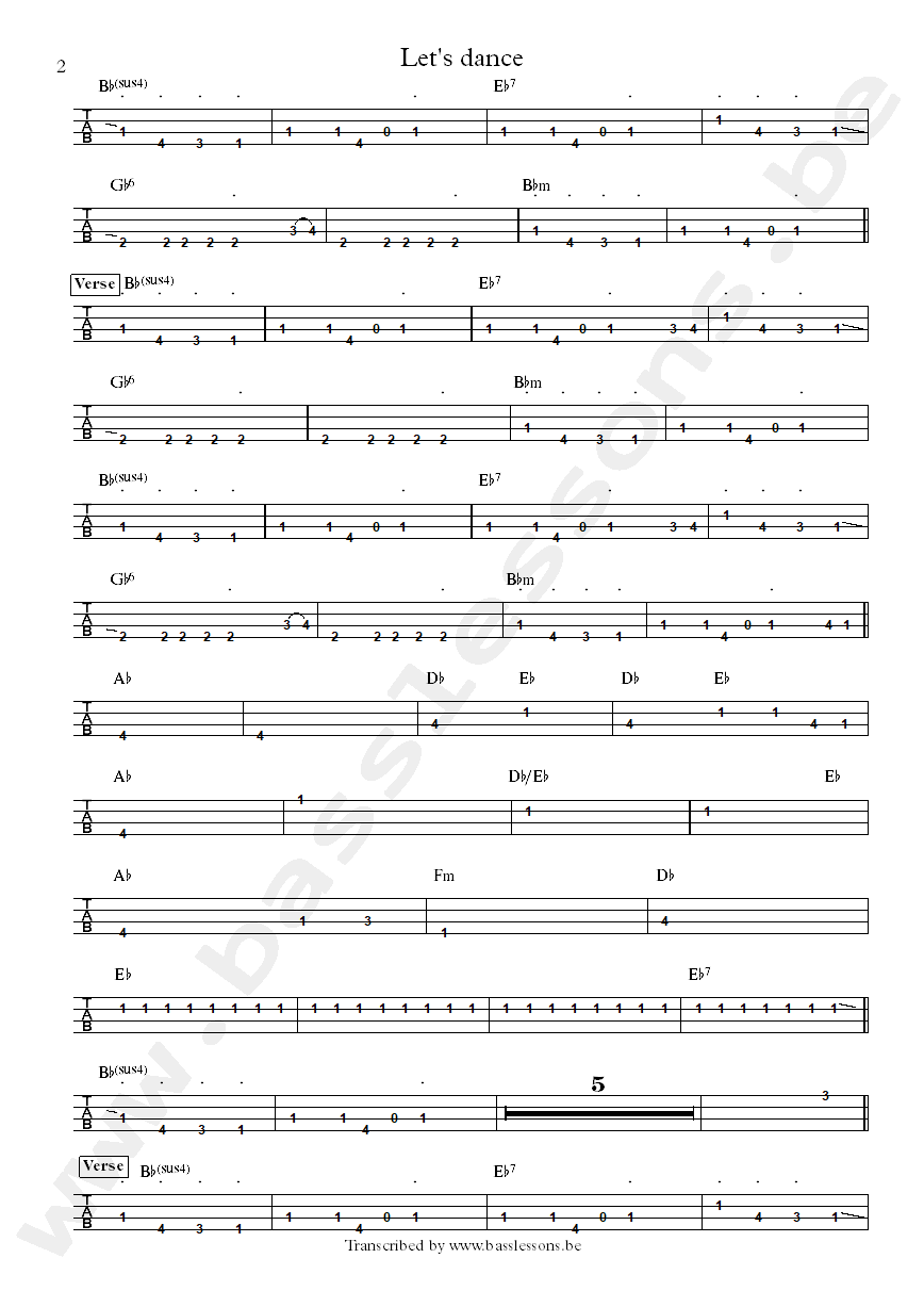 David Bowie - Let's dance bass tab part 2