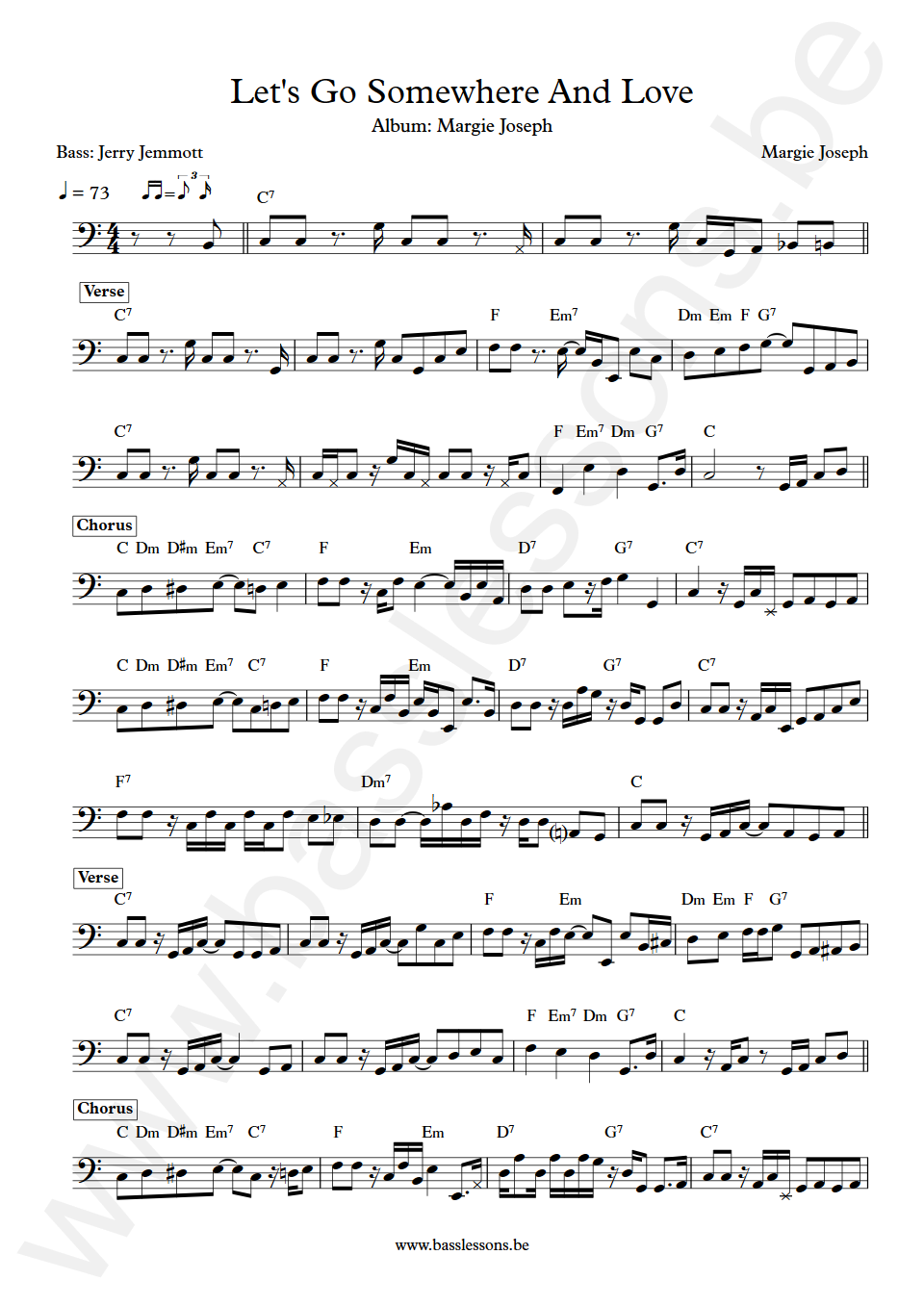 Margie Joseph Lets Go Somewhere And Love Jerry Jemmott Bass Transcription