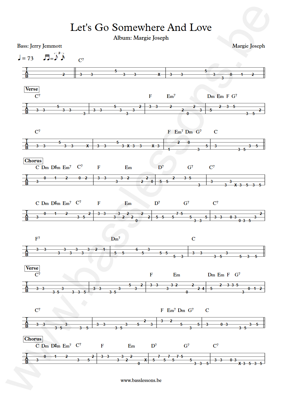Margie Joseph Lets Go Somewhere And Love Jerry Jemmott Bass Tab