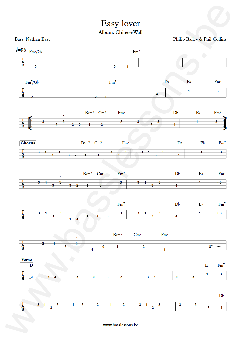 Philip Bailey and; Phil Collins Easy lover Nathan East Bass Tab