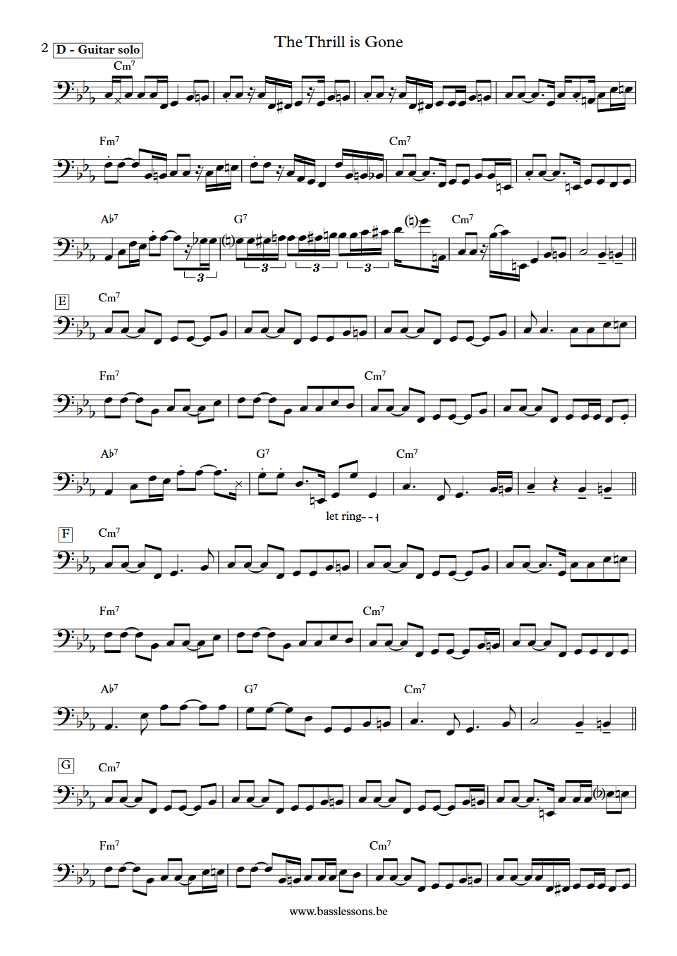 BB KIng The Thrill is gone Bass transcription part 2