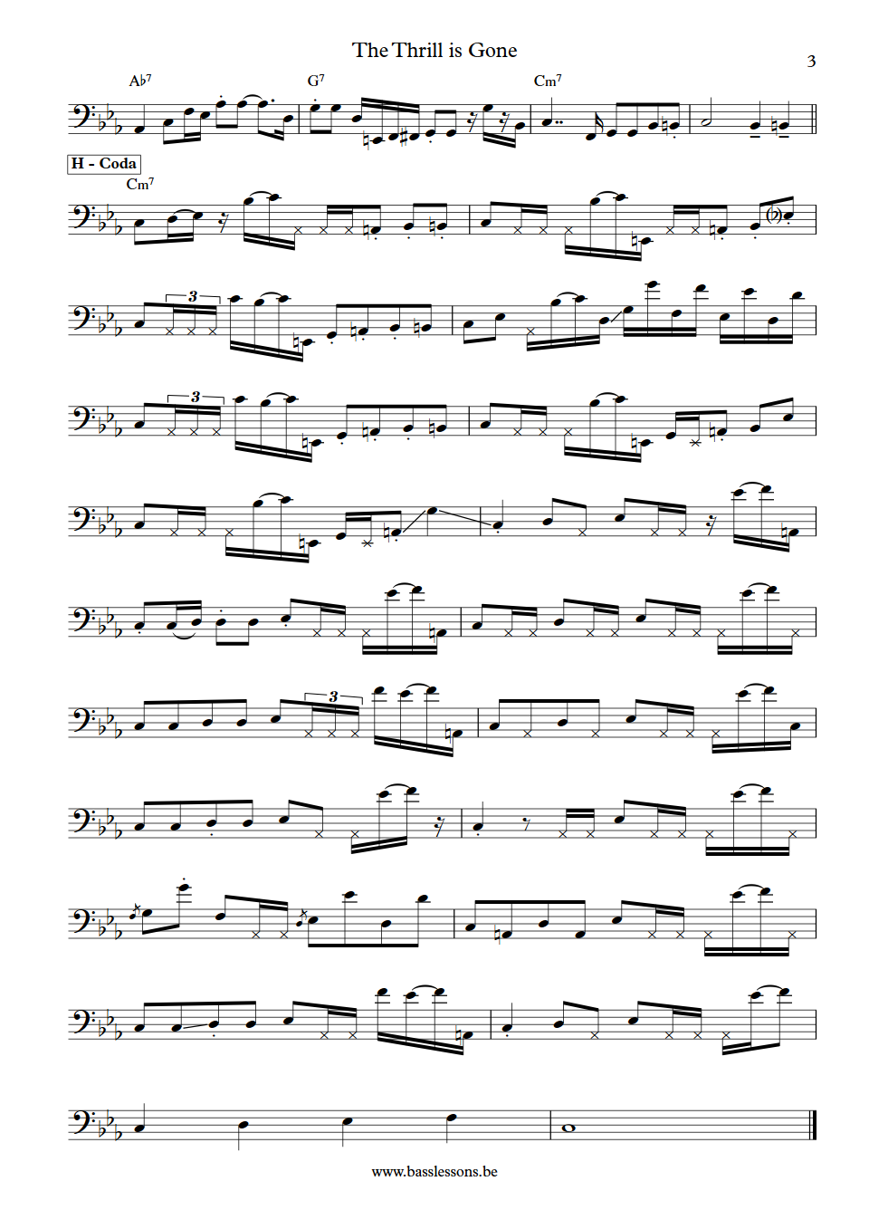 BB KIng The Thrill is gone Bass transcription part 3