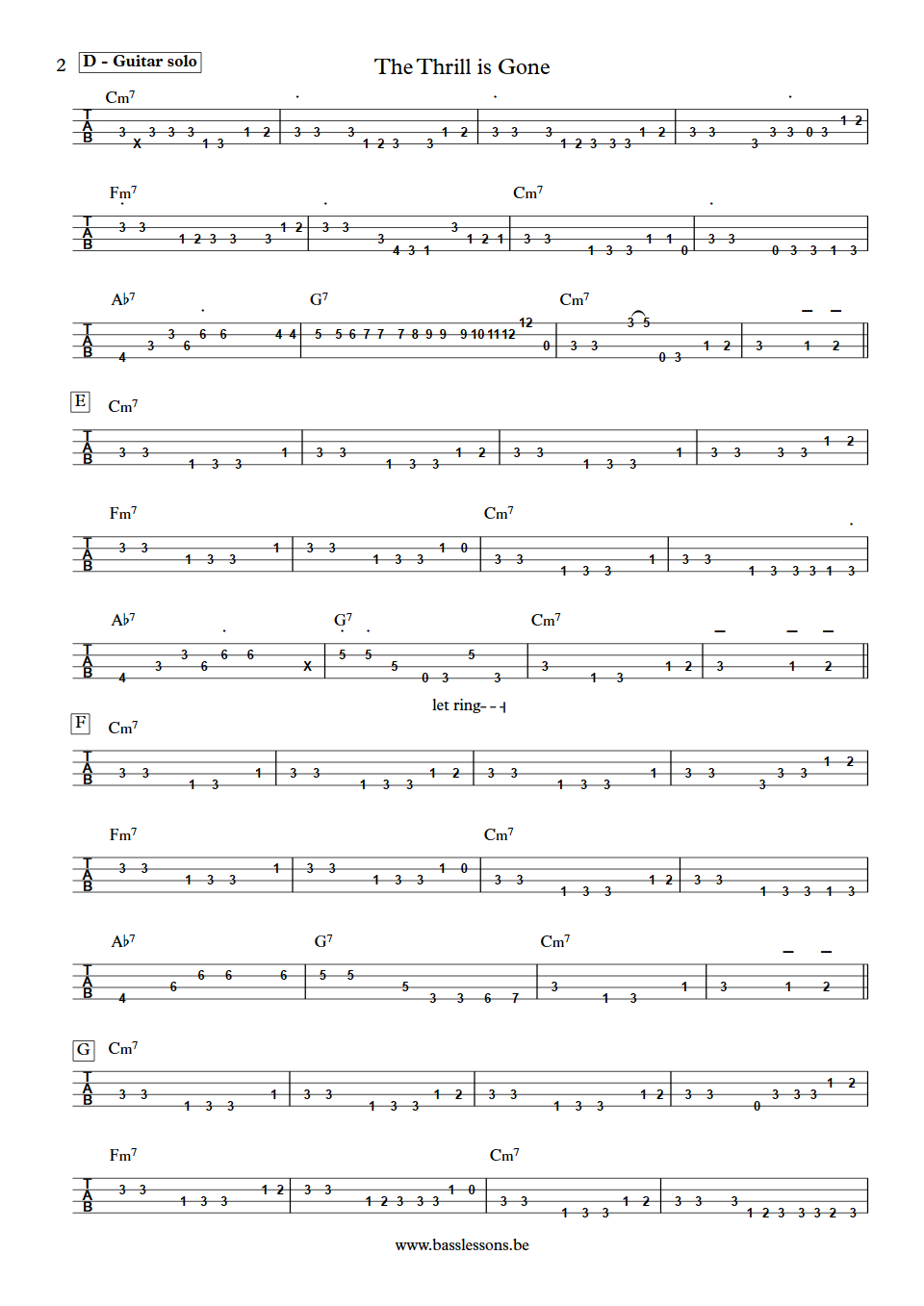 BB KIng The Thrill is gone Bass tab part 2