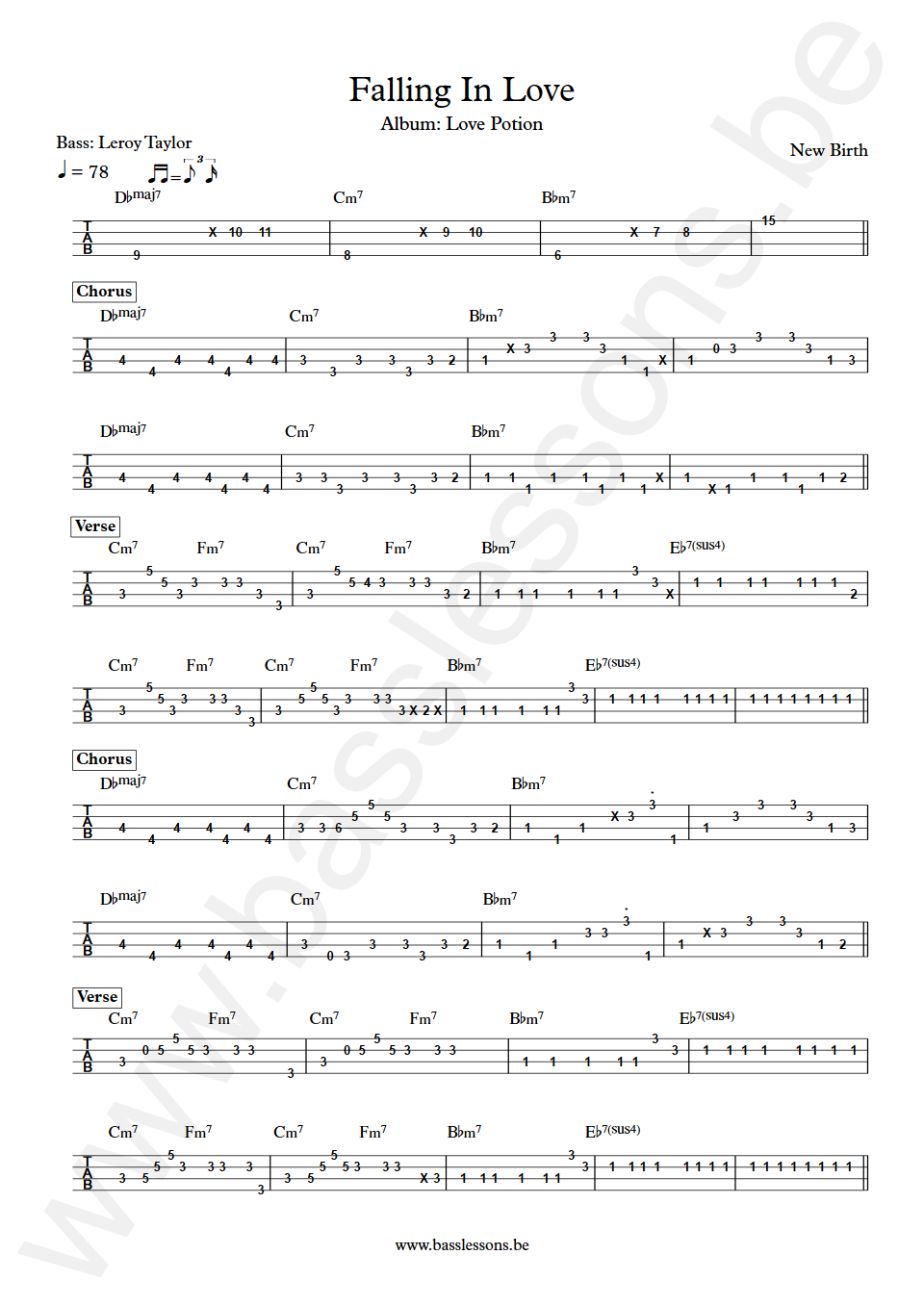 New Birth Falling In Love Leroy Taylor Bass Tab