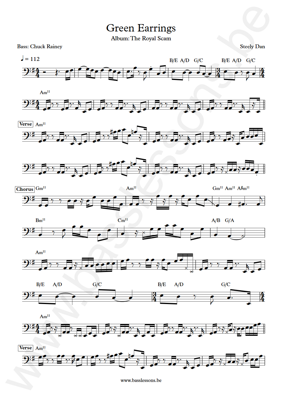 Steely Dan Green Earrings Chuck Rainey Bass Transcription