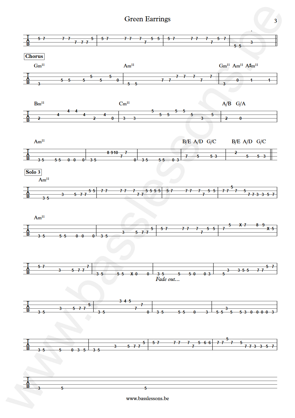 Steely Dan Green Earrings Chuck Rainey Bass Tab part 3