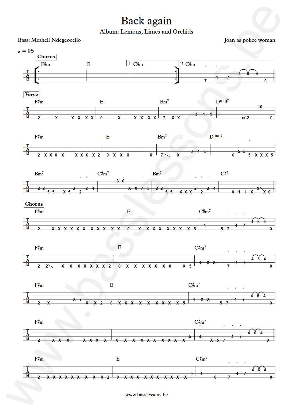 Joan as police woman Back again Meshell Ndegeocello Bass Tab