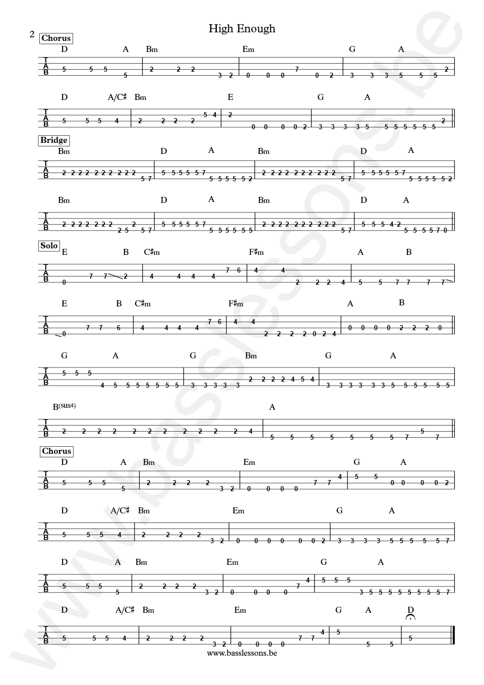 Damn Yankees High Enough Jack Blades Bass Tab part 2