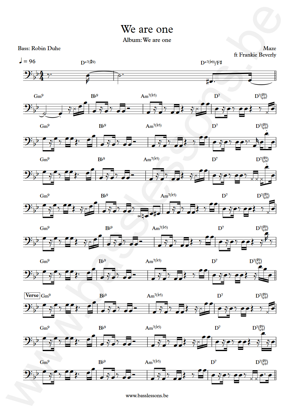 Maze We are one Robin Duhe Bass Transcription