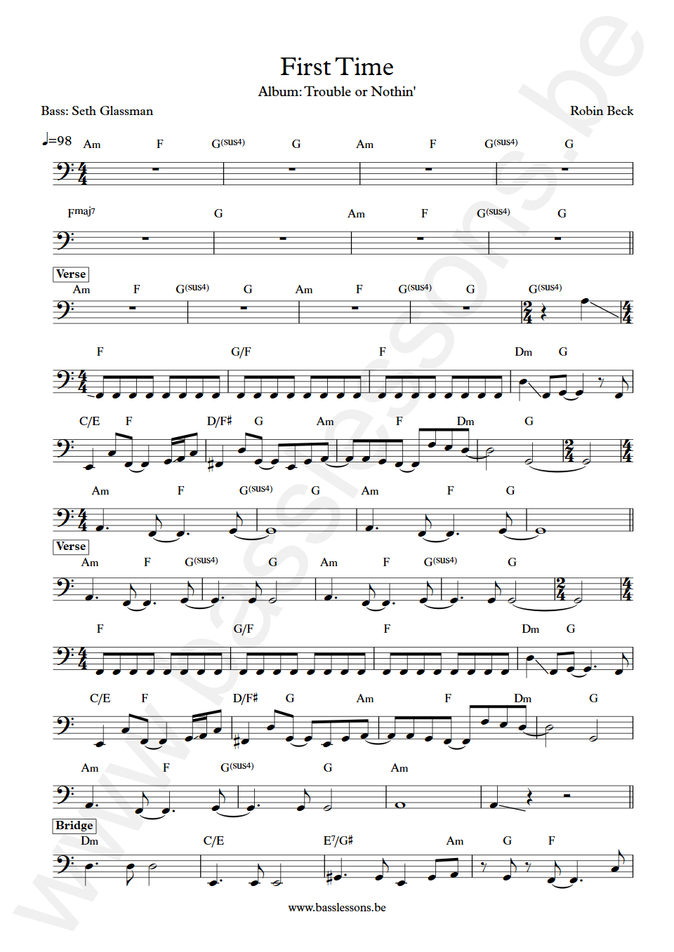 Robin Beck First Time Seth Glassman Bass Transcription