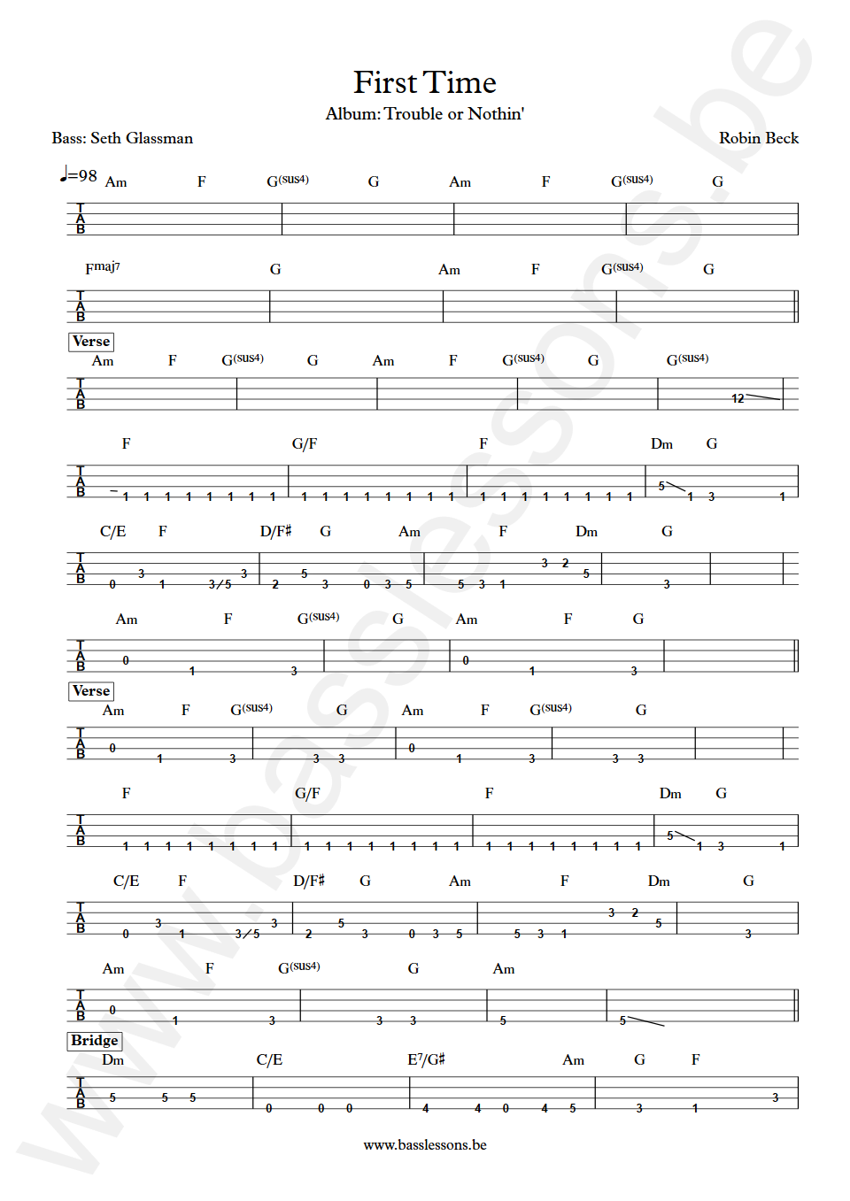 Robin Beck First Time Seth Glassman Bass Tab