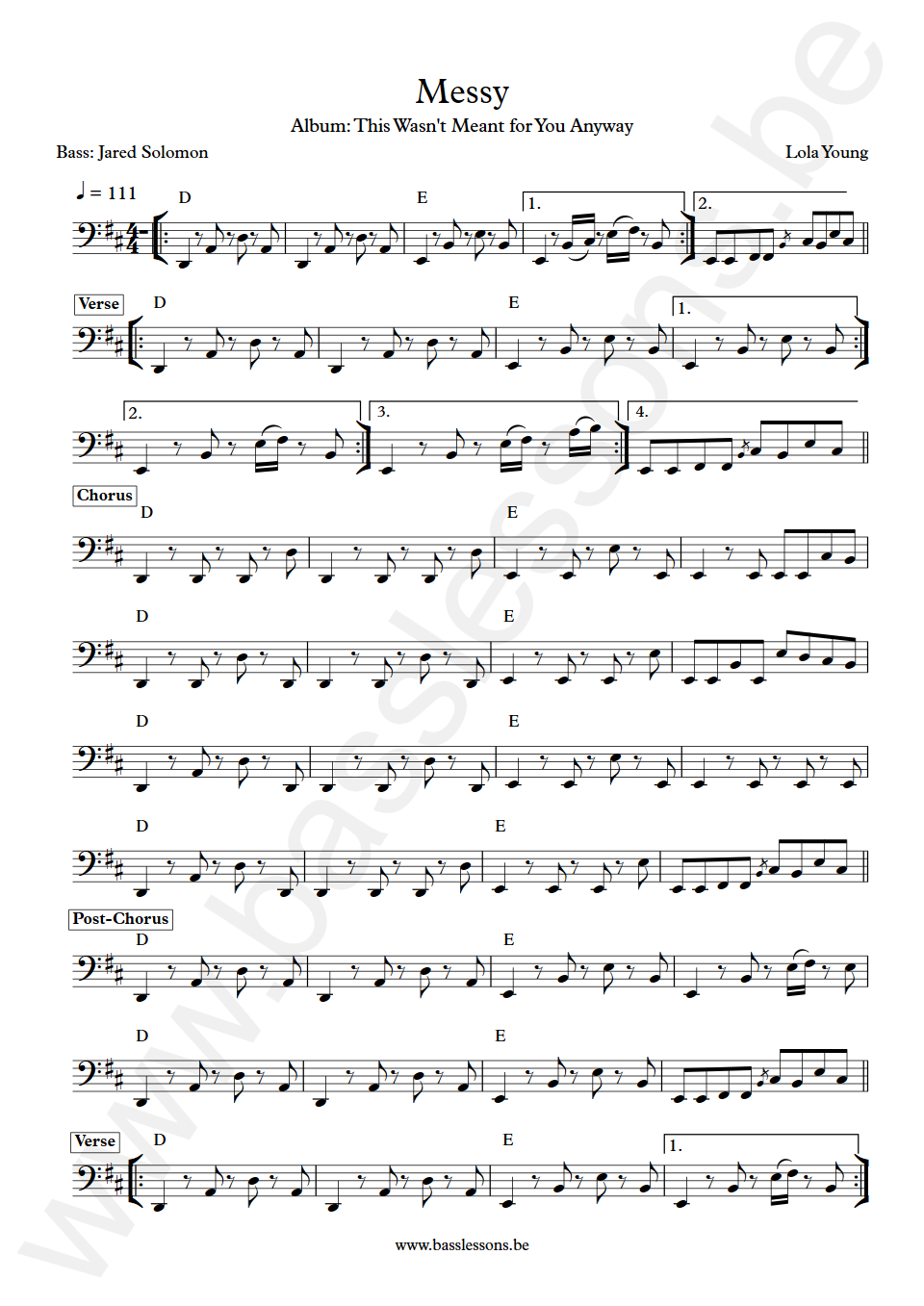 Lola Young Messy Jared Solomon Bass Transcription