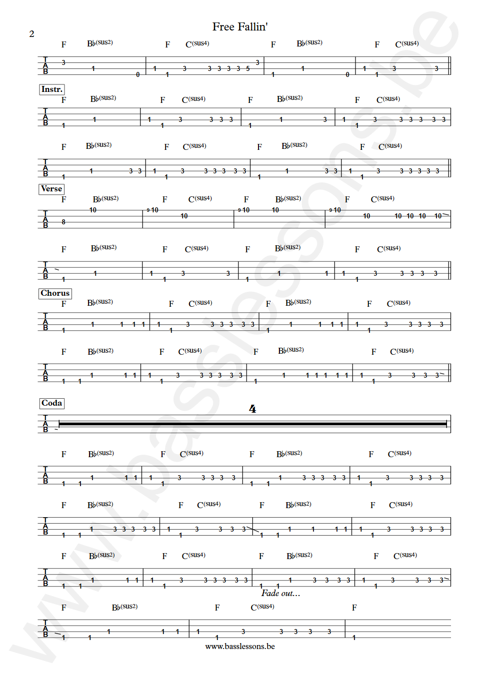 Tom Petty Free Fallin Jeff Lynne Bass Tab part 2