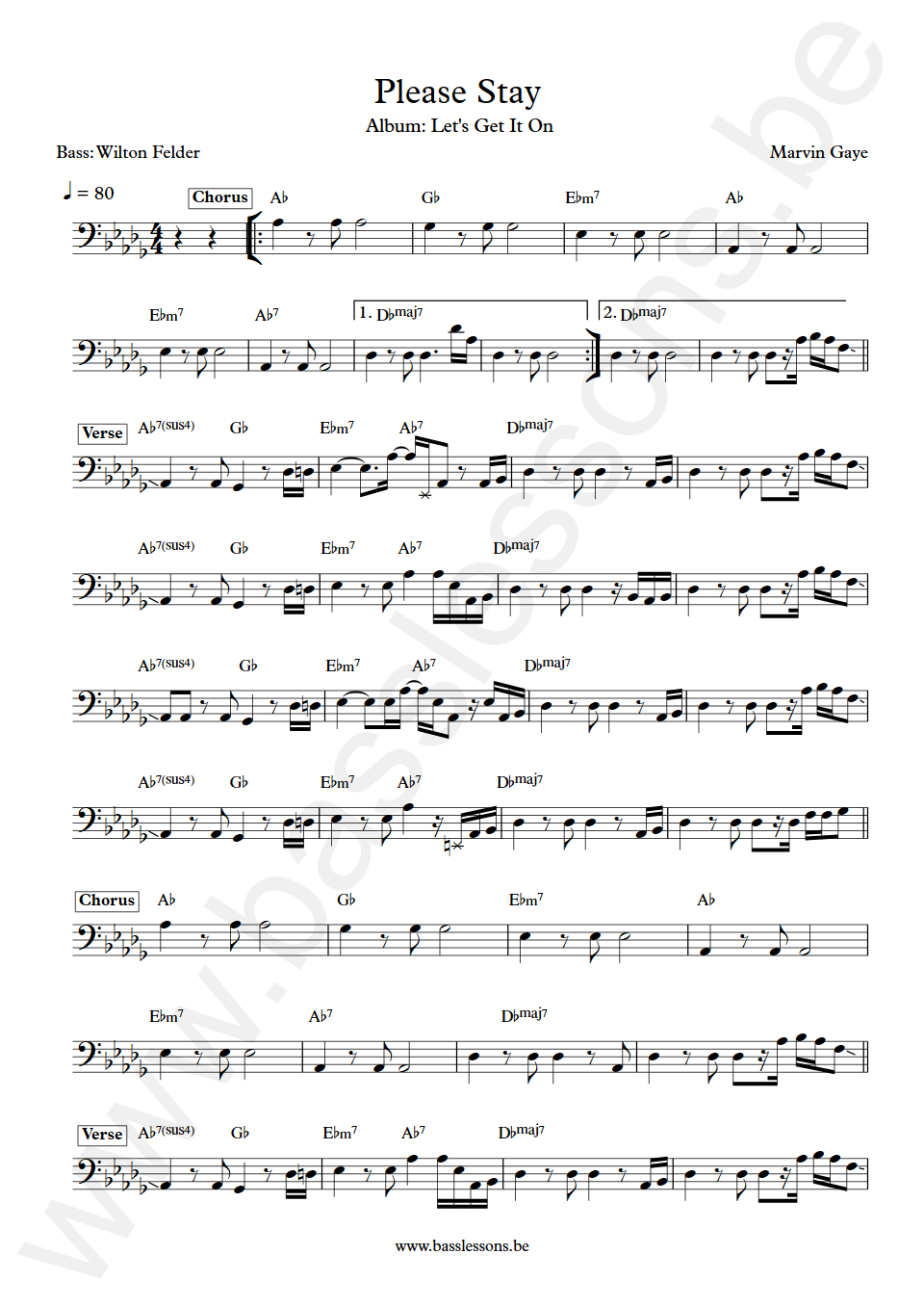 Marvin Gaye Please Stay  Wilton Felder Bass Transcription