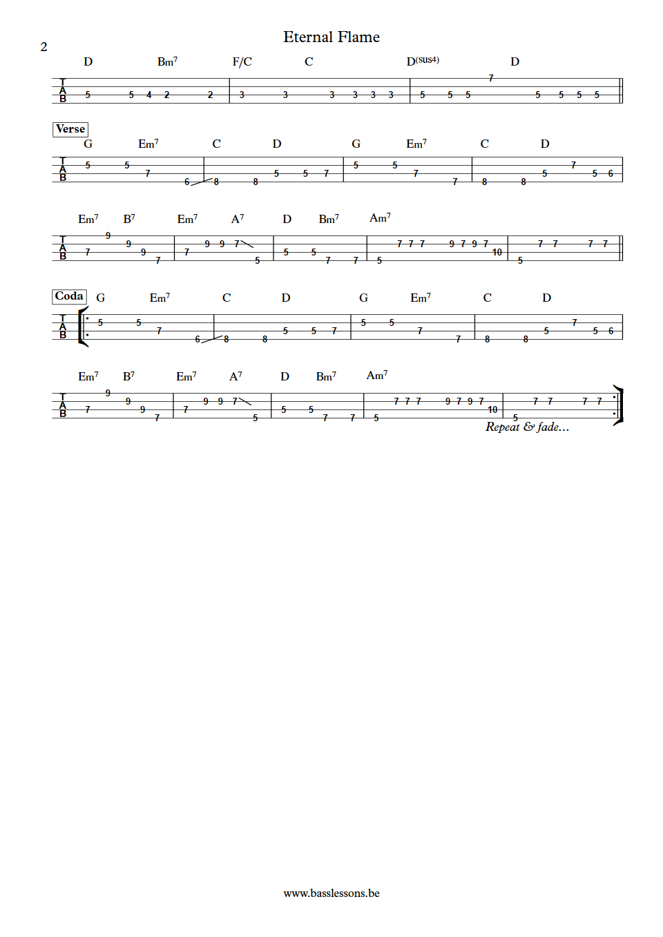 The Bangles Eternal Flame Micki Steele Bass Tab part 2