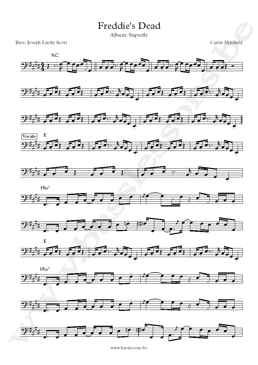 Curtis Mayfield Freddie's dead Joseph Lucky Scott Bass Transcription