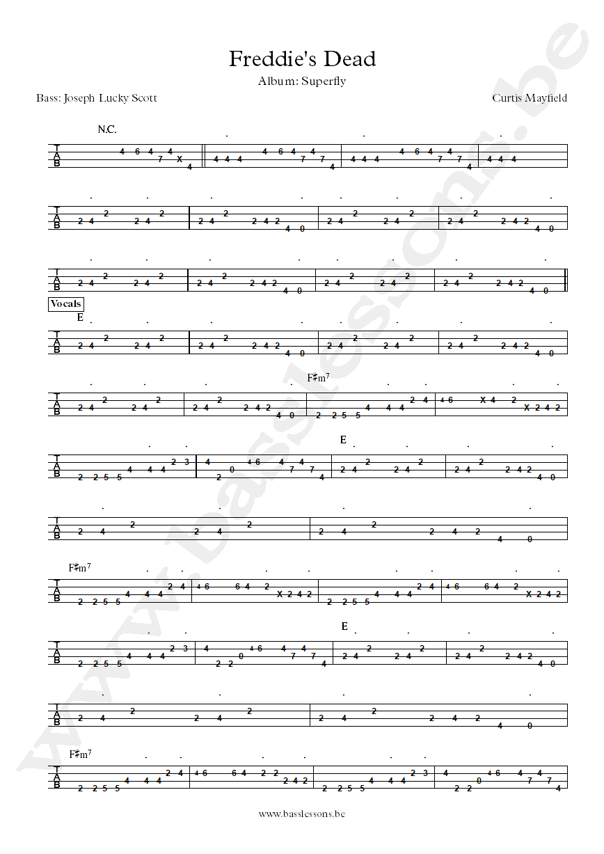 Curtis Mayfield Freddie's dead Joseph Lucky Scott Bass tab