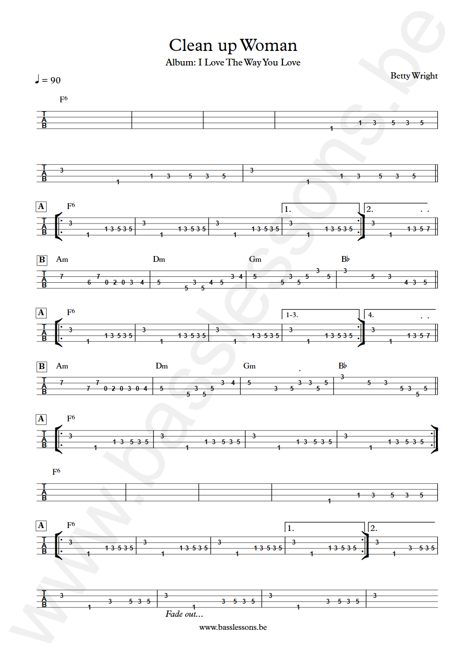 Betty Wright Clean up Woman Bass tabs